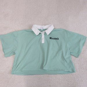 Ruby & Lace Crop Top Womens XL Green White Tee Crop Top Blessed